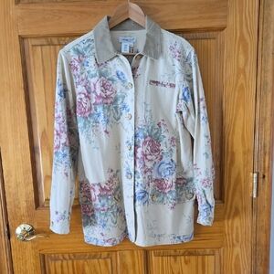 Coldwater Creek Cream Jacket With Floral Print